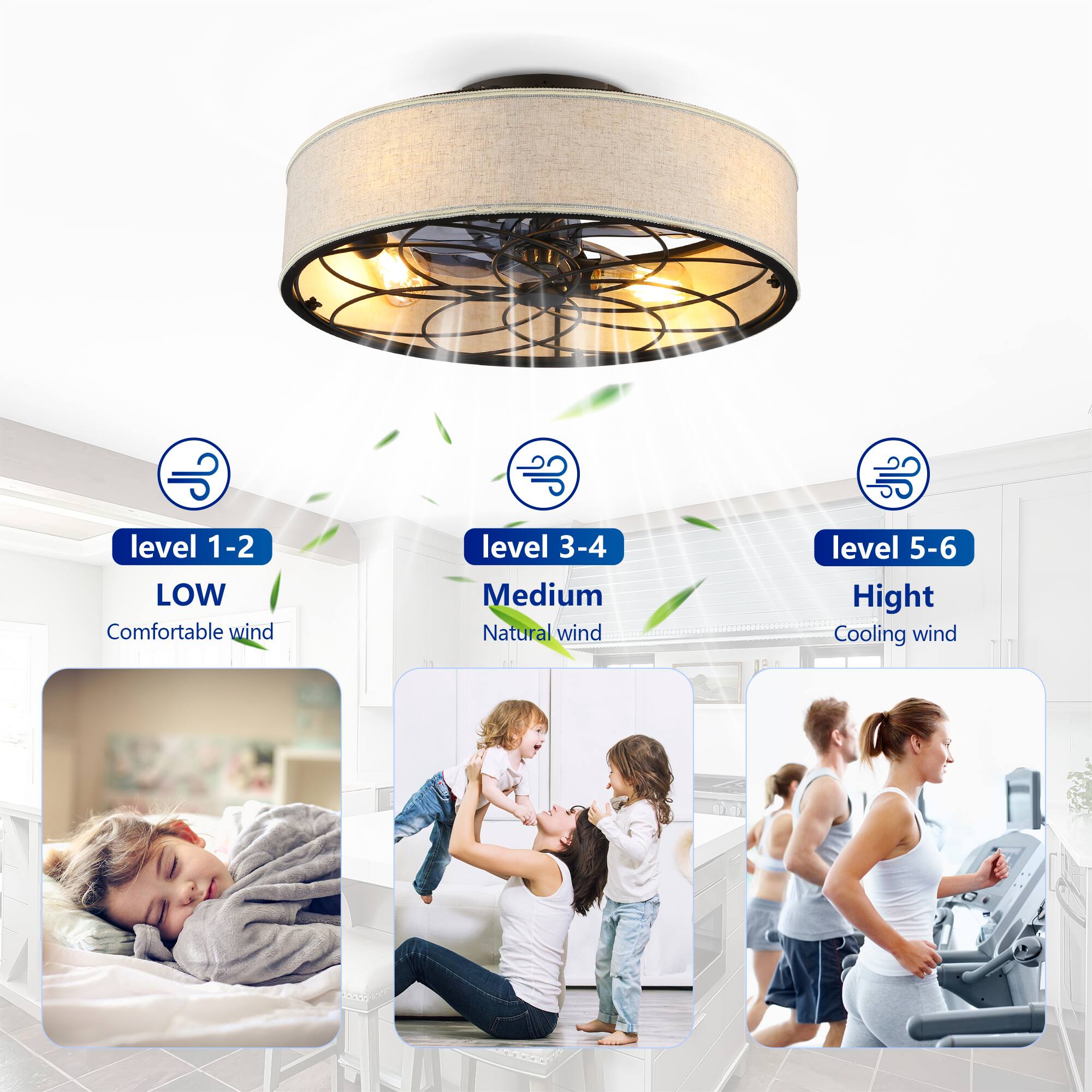 - Level 1-2: LOW - Comfortable wind
- Level 3-4: Medium - Natural wind
- Level 5-6: High - Cooling wind