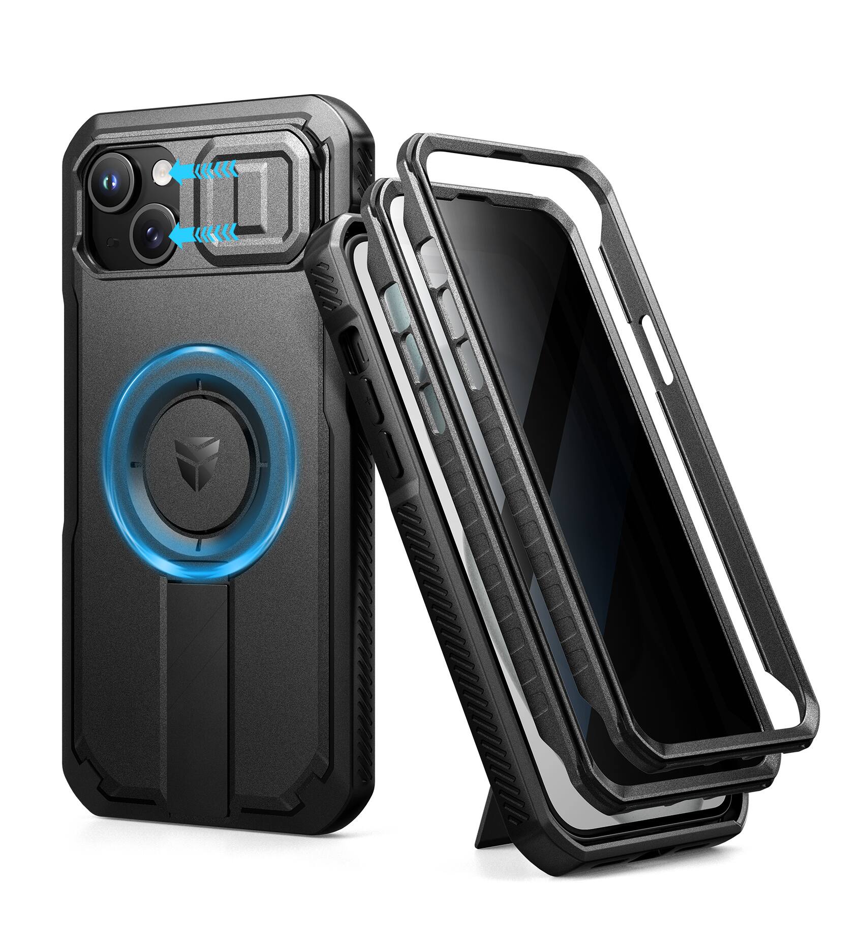 Angle. dexnor - Case for iPhone 15 Plus/14 Plus with Privacy Screen Protector Compatible with MagSafe Rugged Bumper Case Protective Cove - Privacy Black.