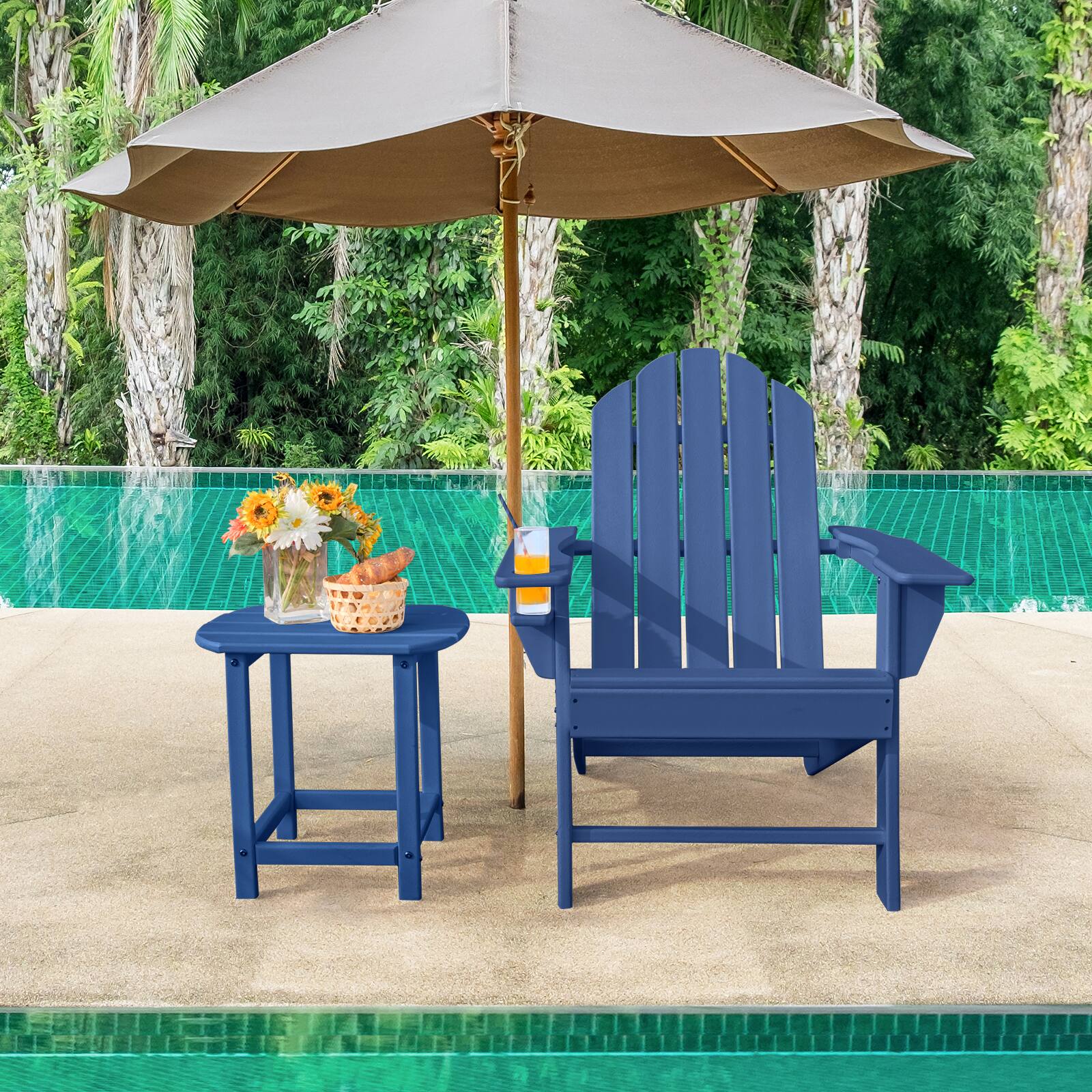 Alt View 6. Gymax - Gymax 2 PCS Patio Folding Adirondack Chair Side Table Cup Holder HDPE Navy - Navy.