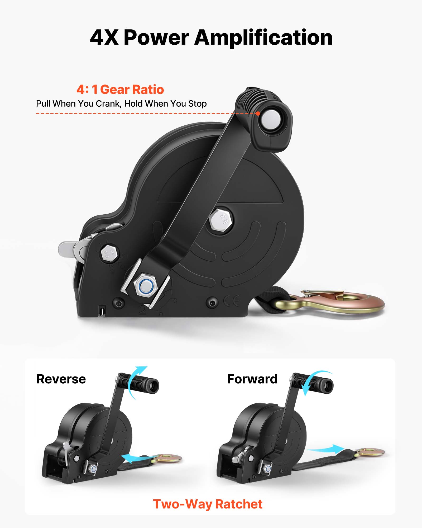VEVOR Boat Winch, 1600 lbs Hand Winch, Heavy Duty Manual Rope Crank ...