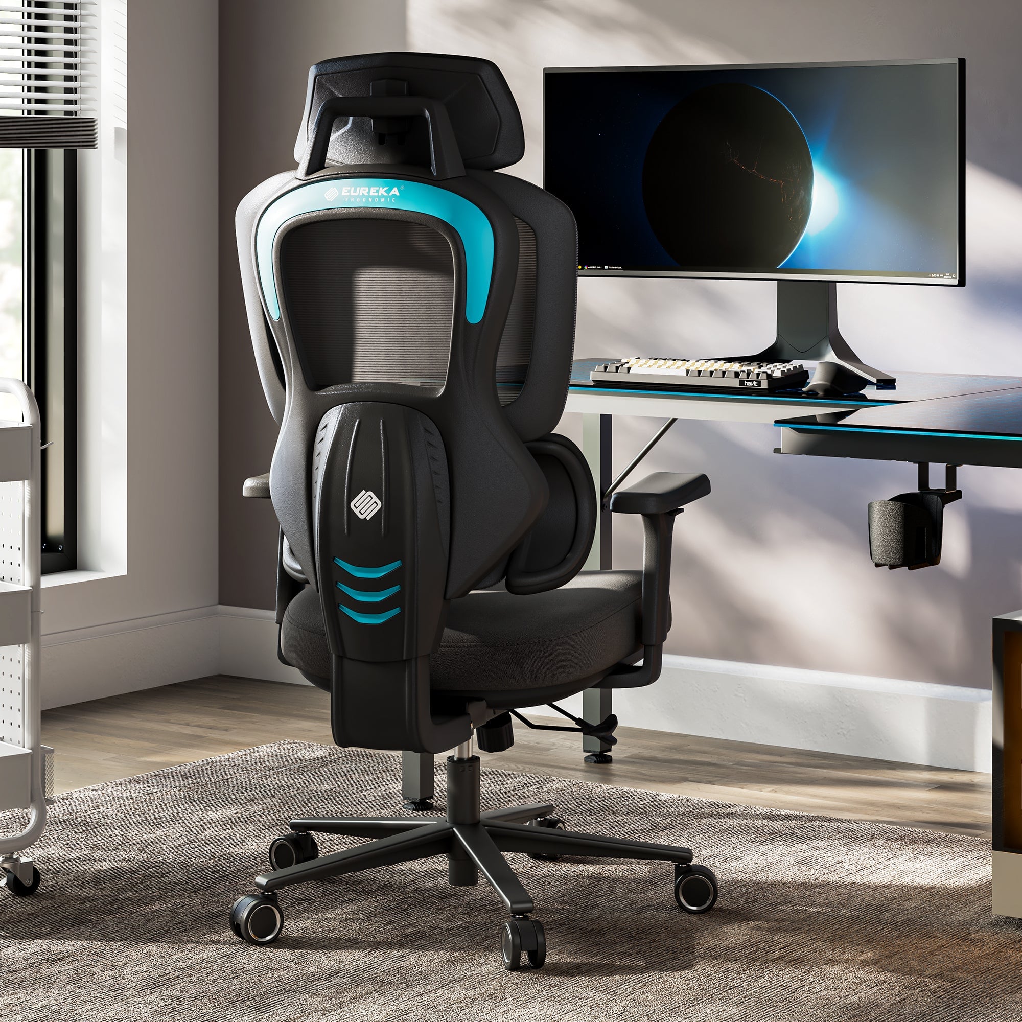 Eureka Ergonomic - Ergonomic Gaming Chair with Adjustable Armrest Headrest & Lumbar Support - Blue