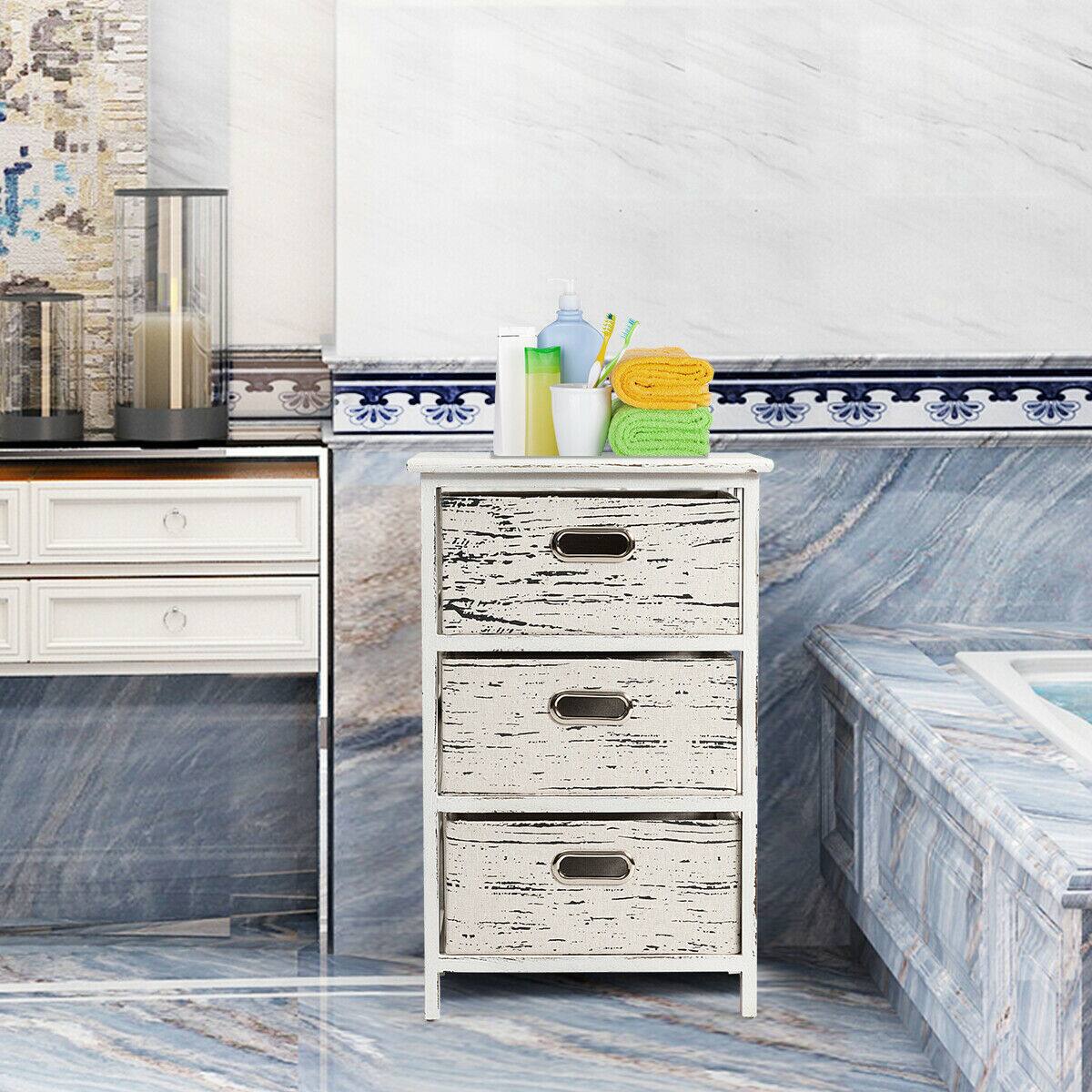 Alt View 3. Gymax - Gymax Set of 2 Chest w/3 Fabric Drawers Vintage Wood Frame End Side Table Nightstand - as pic.