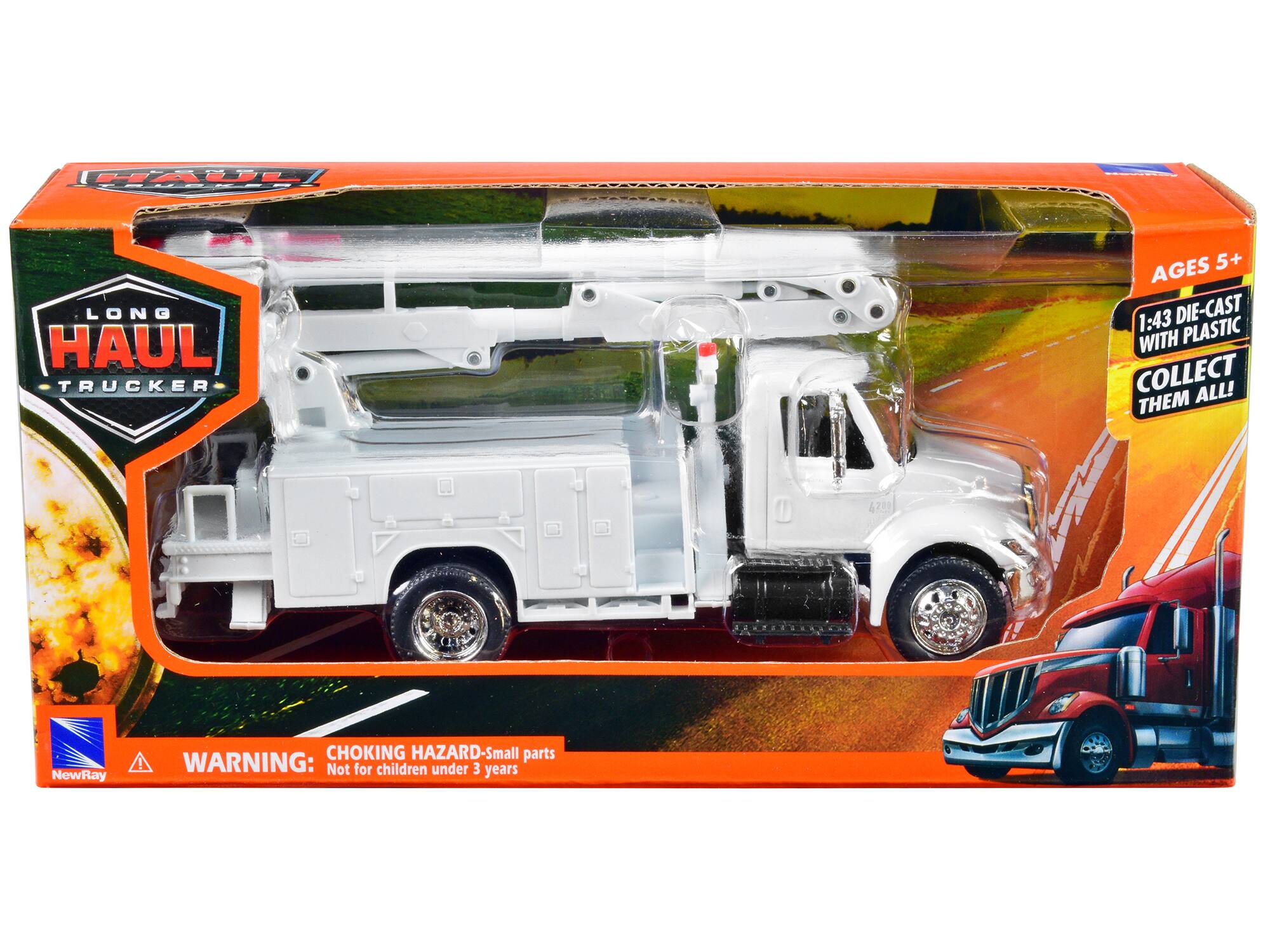 LONG HAUL TRUCKER  
AGES 5+  
1:43 DIE-CAST WITH PLASTIC  
COLLECT THEM ALL!  
4201  
WARNING: CHOKING HAZARD - Small parts  
Not for children under 3 years