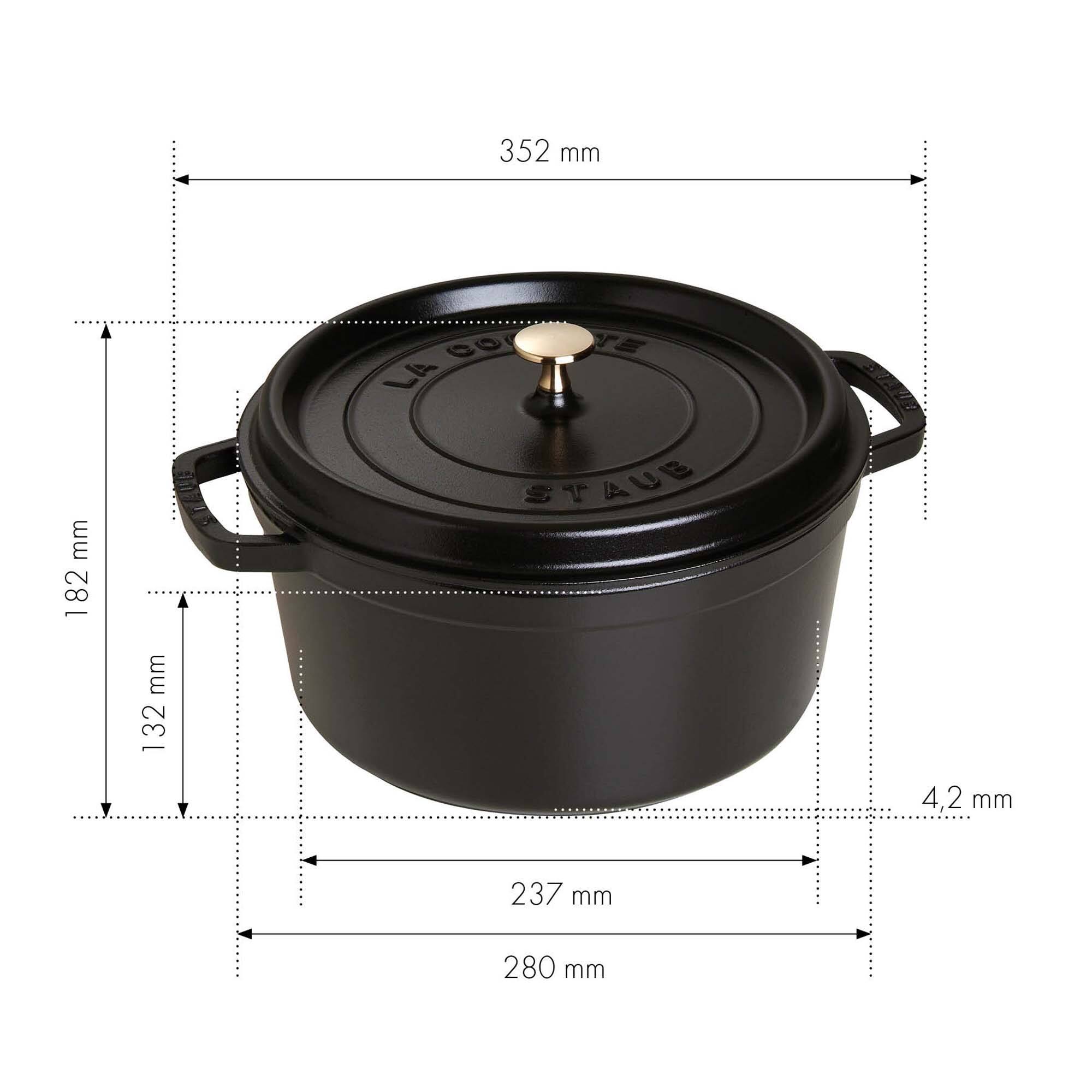 Staub - Cast Iron Round Cocotte, Dutch Oven, 7-quart, serves 7-8, Made in France - Matte Black - Thumbnail 3