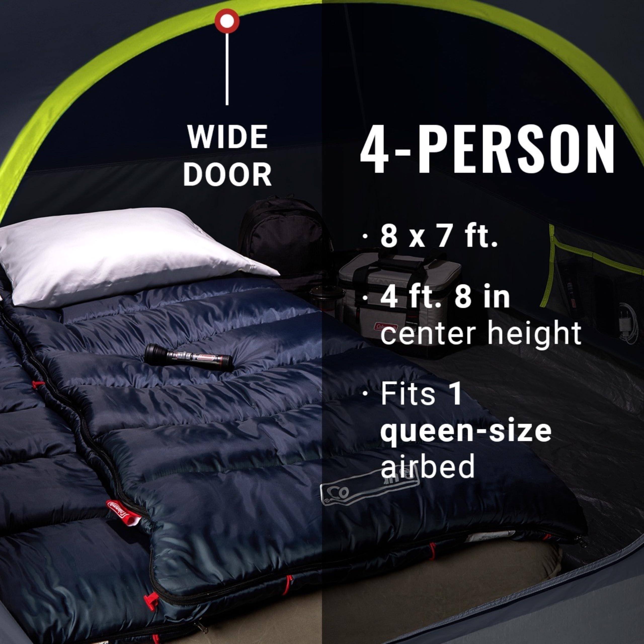 WIDE DOOR

4-PERSON

- 8 x 7 ft.
- 4 ft. 8 in center height
- Fits 1 queen-size airbed