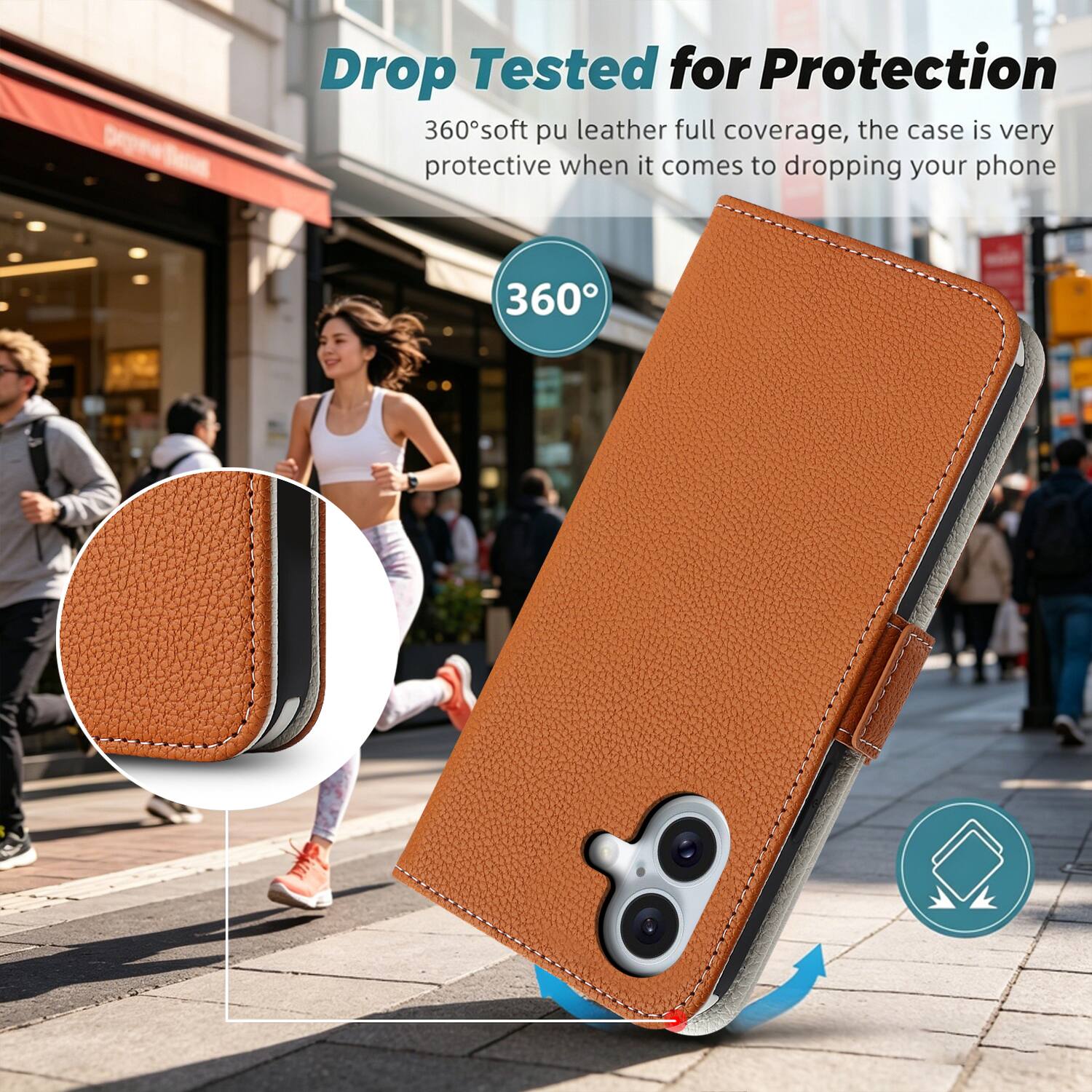 Drop Tested for Protection  
360° soft pu leather full coverage, the case is very protective when it comes to dropping your phone