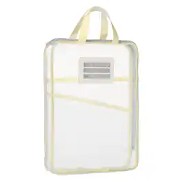 Unique Bargains - Mesh Zipper Pouch 12.4x9.3 Inch Transparent Multi-layer A4 File Organizer with Handle and Support Rod for Home - Beige