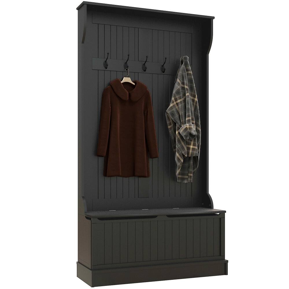 Front. Loheer - Loheer 3-in-1 entryway hall tree and entryway bench with shoe storage, Black - Black.