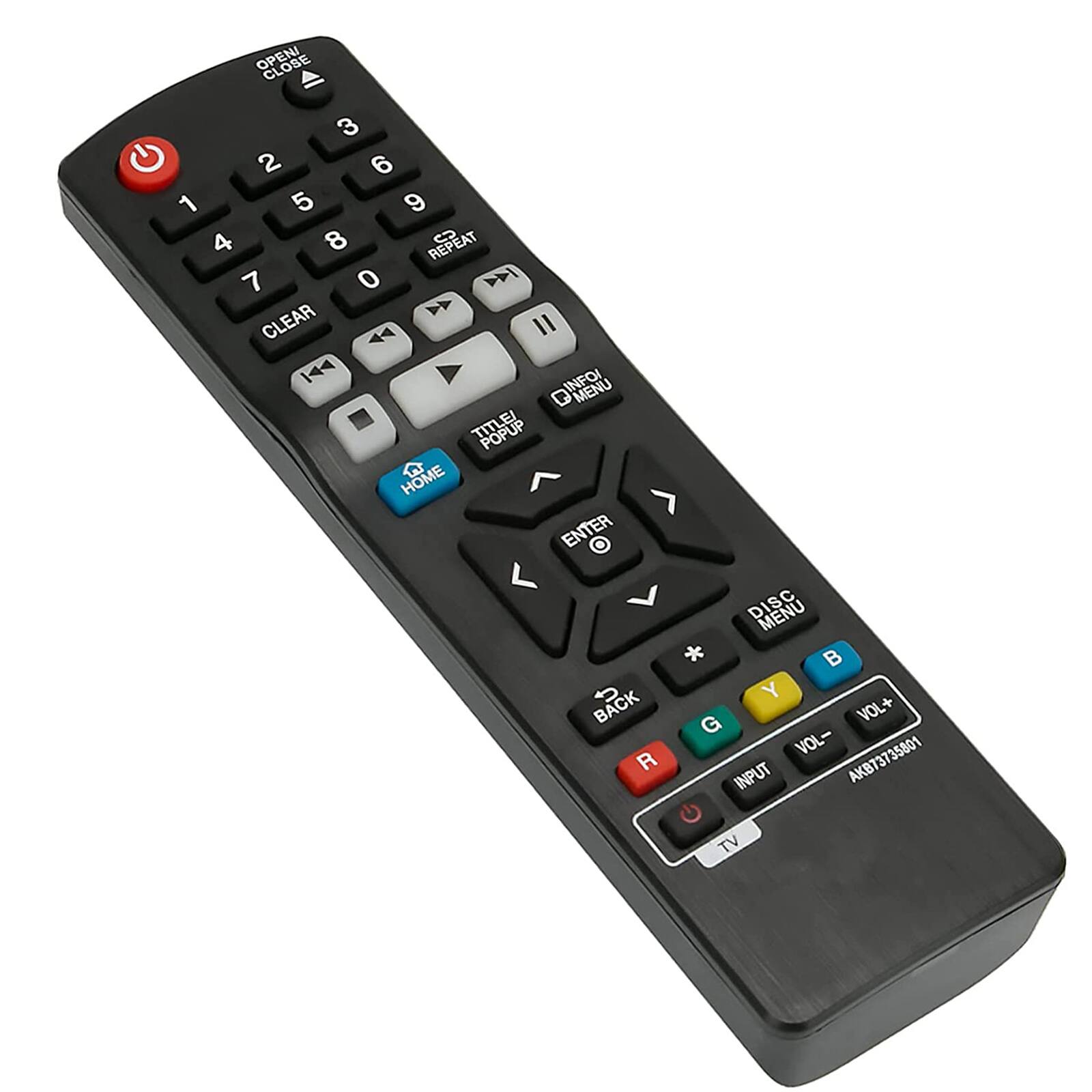 OPENI 3 2 6 1 5 9 4 8 REPEAT 0 7 0 MI CLEAR 44 11 144 INFO/ MENU POPUP HOME ENTER . BACK R DISC * Y G VOL+ VOL- AKB73735801 INPUT TV