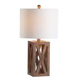Jonathan Y - Stewart 21.5" Farmhouse Wood LED Table Lamp - Brown