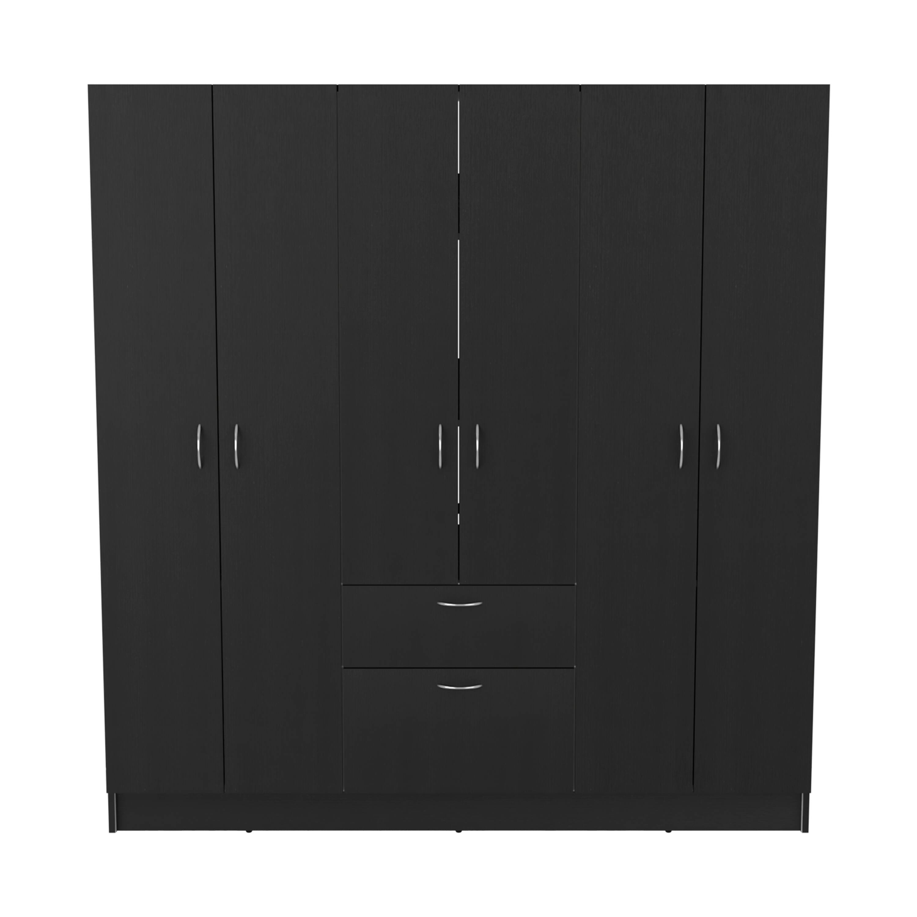 Alt View 2. TinyHomie - Kibo 6 Doors Armoire One Drawer Rod Seven Interior Shelves Black Wengue / White -Bedroom - Black White.