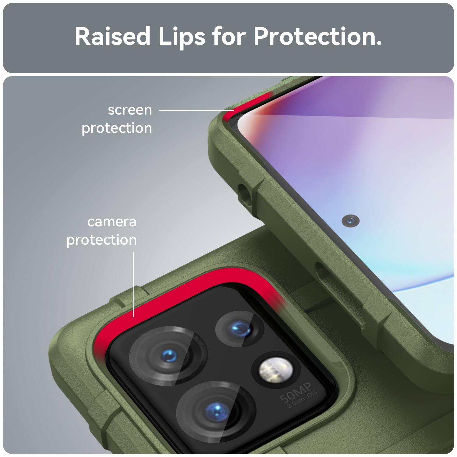 Raised Lips for Protection.  
screen protection  
camera protection  
50MP 2.0um OIS