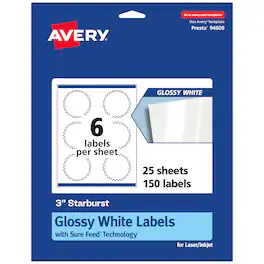 Avery - Glossy Starburst Labels, 3", 150 Total - White