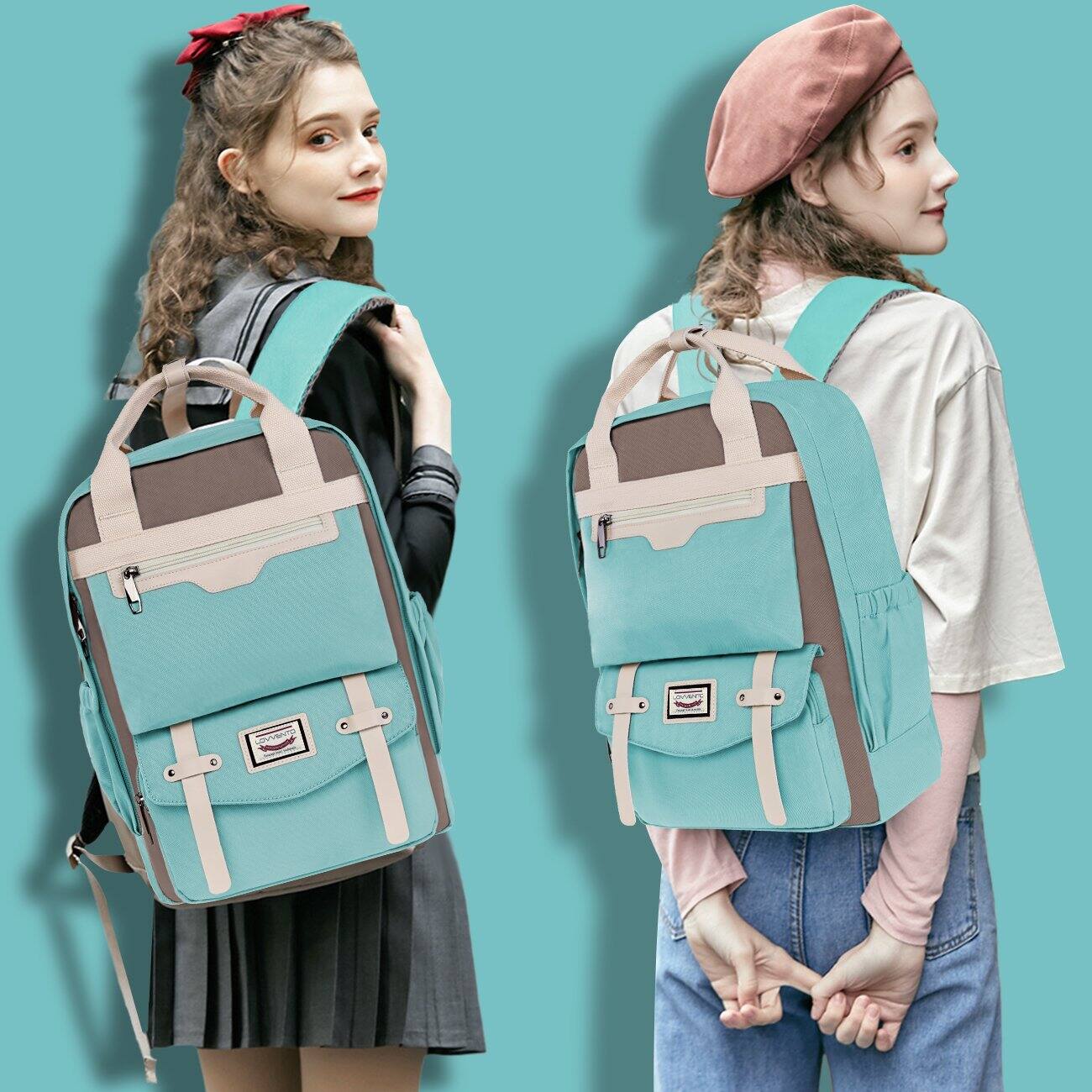 Alt View 2. Wikistore - WIKISTORE College Backpack for Women 15.6 Inch Waterproof Laptop Backpack Vintage Travel Bag - Blue.