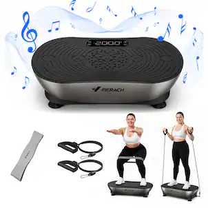 MERACH - Vibration Plate for Lymphatic Drainage Weight Loss Muscle Activation LED Touch Screen Bluetooth Plate Vibration - Silver Black