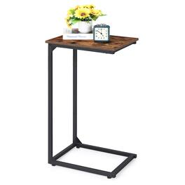 Oumilen - C-Shaped End Table with Sturdy Metal Frame - Brown