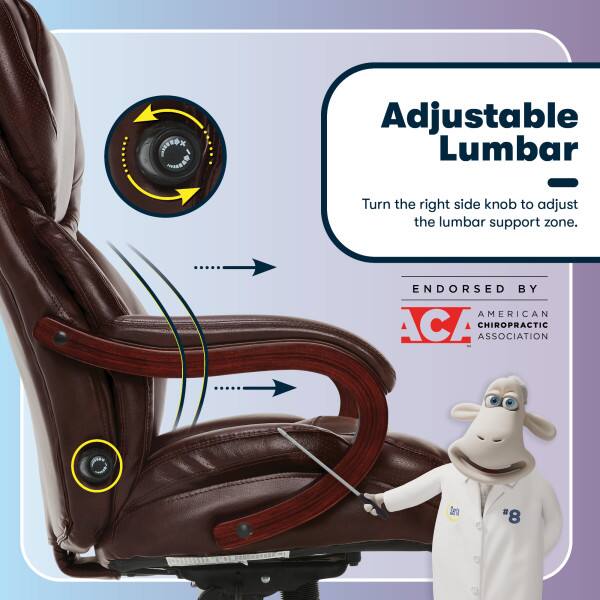 Adjustable Lumbar  
Turn the right side knob to adjust the lumbar support zone.  
ENDORSED BY AMERICAN CHIROPRACTIC ASSOCIATION