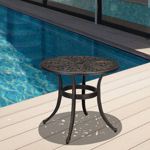 Alt View 7. Winado - 24in Cast Aluminum Side Table, All Weather Round Patio Coffee Porch Table, Bistro End Table for Indoor Outdoor Garden - Bronze.