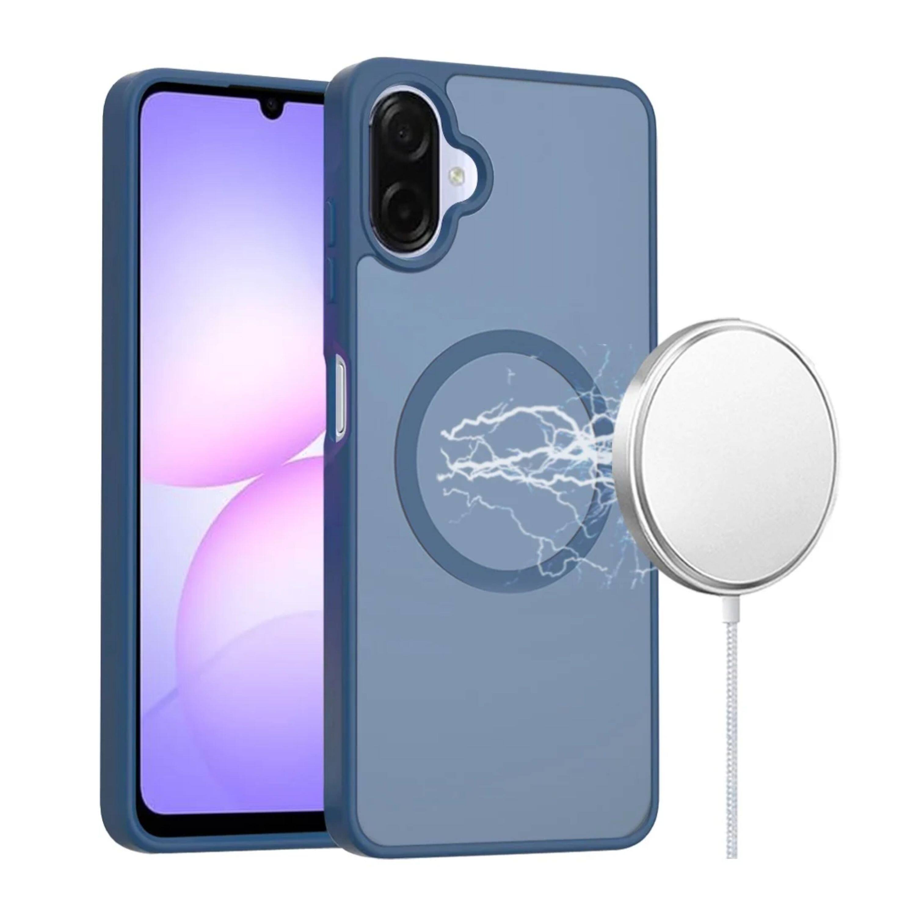 Angle. Kitcheniva - Soft Touch Magnetic Circle Frosted Back Phone Case With Tempered Glass For Samsung Galaxy A07 Navy Blue - Navy Blue.