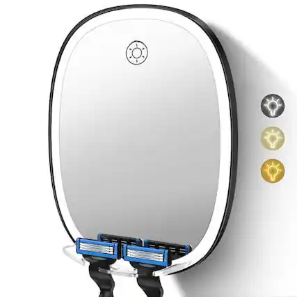 Front. Earthley Blooms - Led Shower Mirror Fogless For Shaving Adjustable With Holder 3 Colors Dimmable Lighting Wall-mounted Shat... - Classic Black.