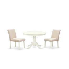 East West Furniture - Dining Room Set Linen White - Brown