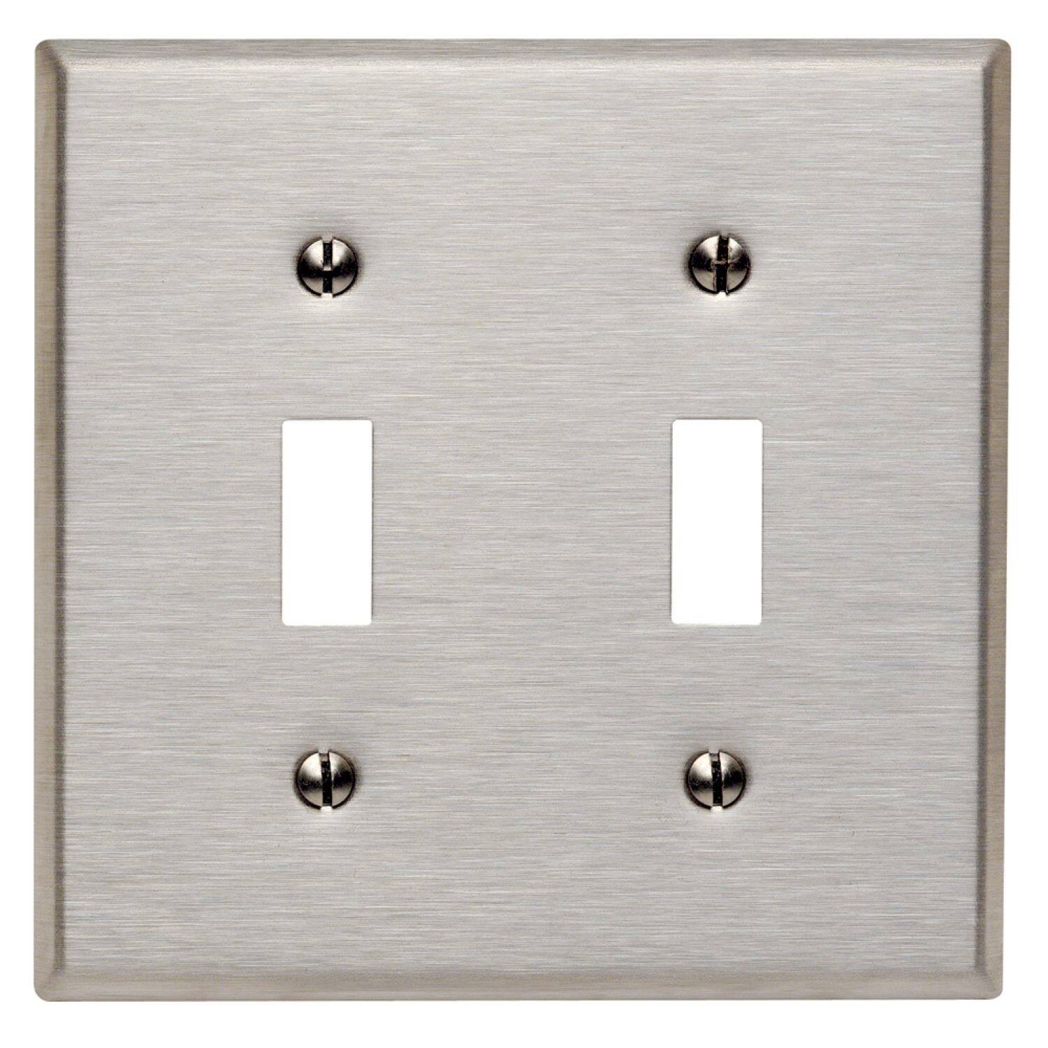 Front. Leviton - Leviton Antimicrobial Powder Coated Gray 2 gang Stainless Steel Toggle Wall Plate 1 pk - Gray.