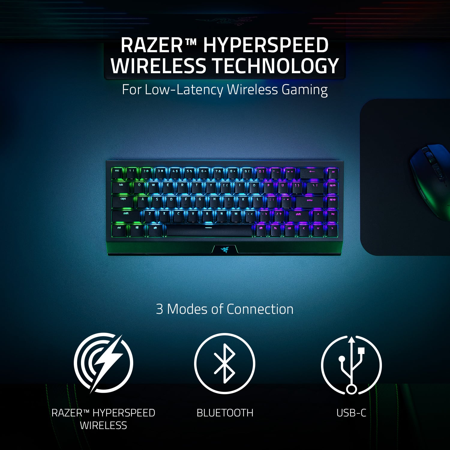RAZER™ HYPERSPEED WIRELESS TECHNOLOGY
For Low-Latency Wireless Gaming
3 Modes of Connection
RAZER™ HYPERSPEED WIRELESS
BLUETOOTH
USB-C
