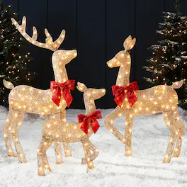 Best Choice Products - 3-Piece 2D Deer Family Set, Lighted Christmas Outdoor Decoration w/ 175 Lights, Stakes - Gold