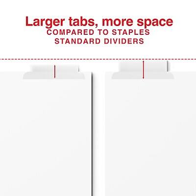 Larger tabs, more space  
COMPARED TO STAPLES STANDARD DIVIDERS