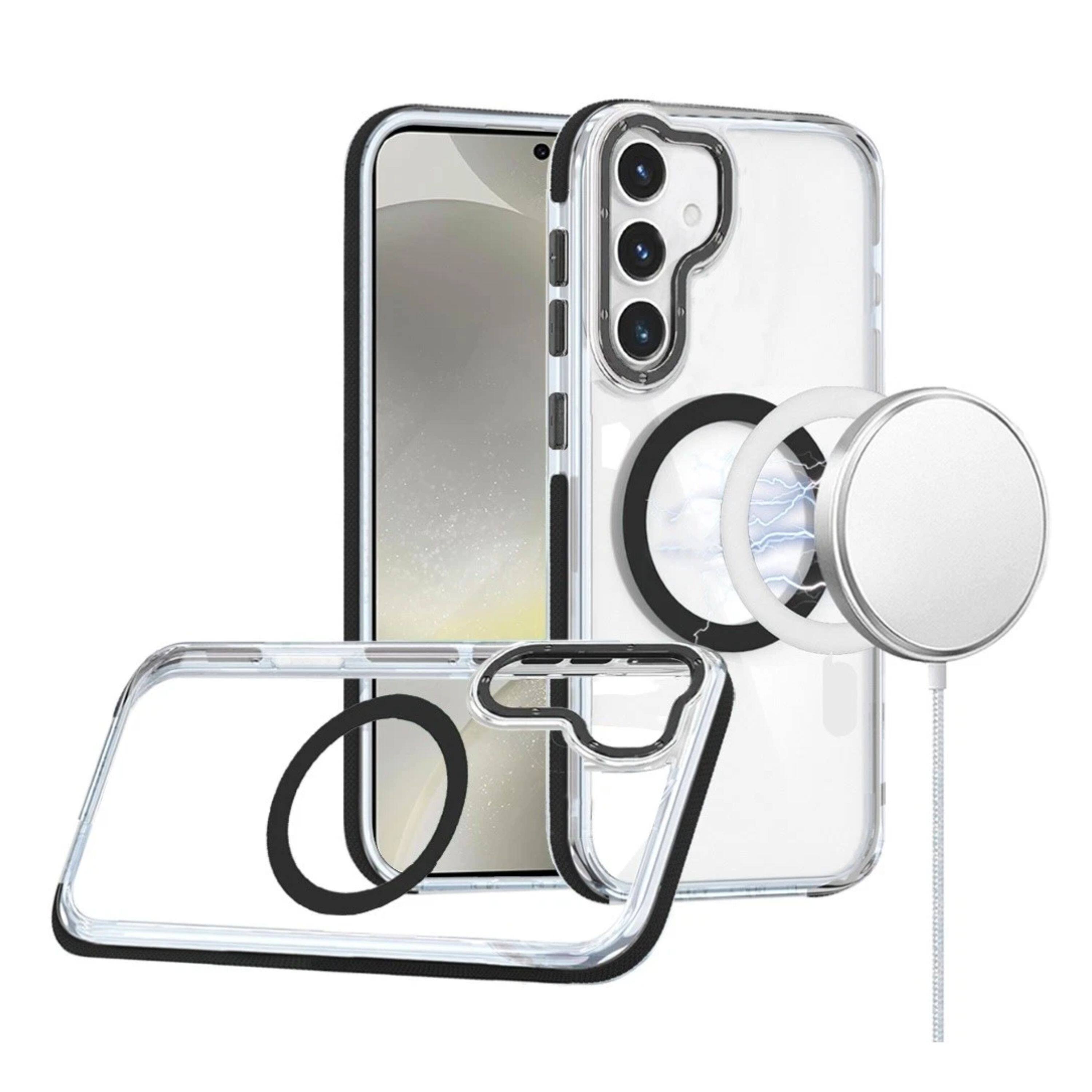 Front. Kitcheniva - Matching Trim Magnetic Circle Phone Case With Tempered Glass For Samsung Galaxy S25+/S24+ Black - Black.
