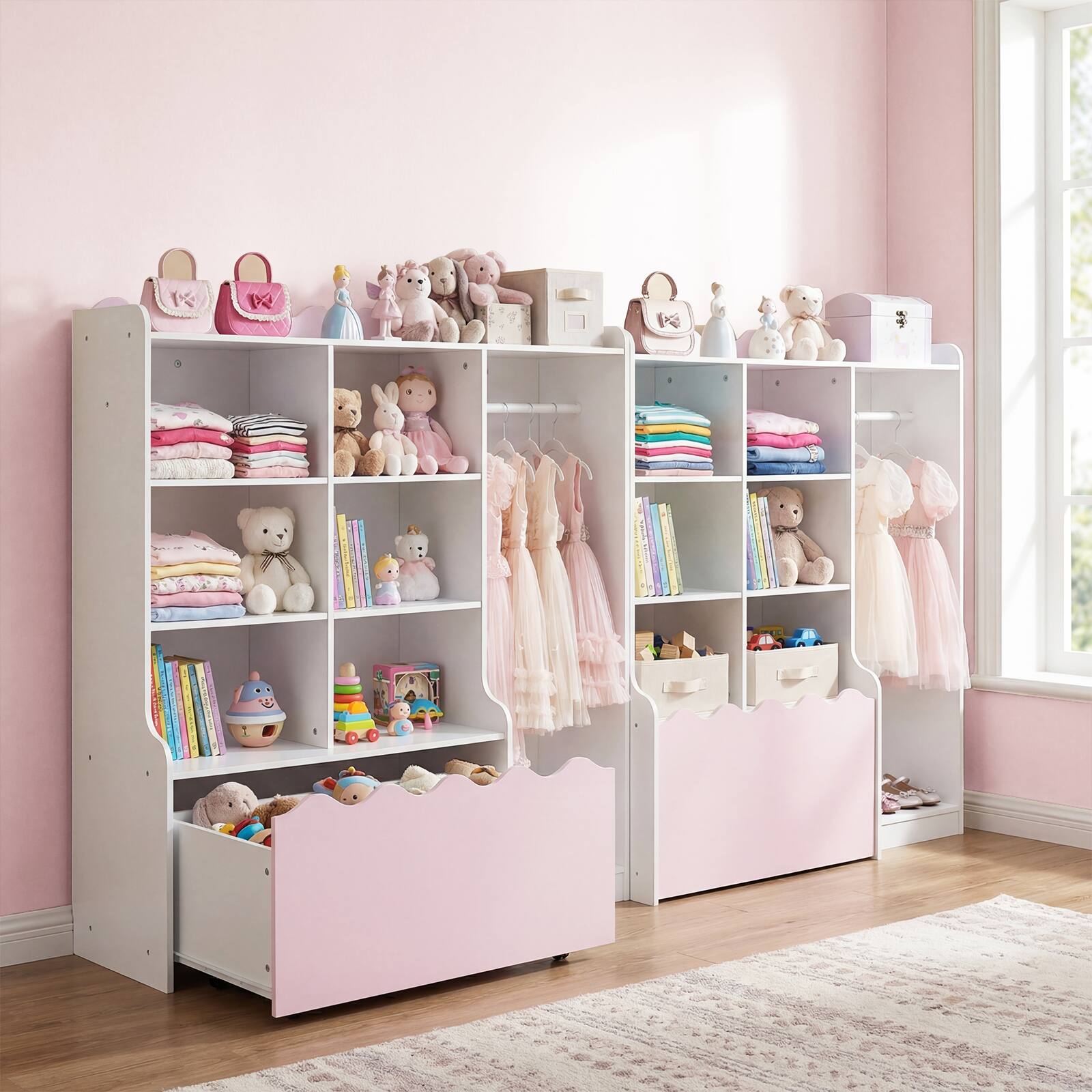 Alt View 2. Costway - Costway Kids Toy Storage Organizer, Children Dress up Closet Wardrobe with Clothing Rack - Pink + White.