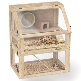 Pawhut - 24"x16"x29.5" 3-Tier Wooden Hamster Cage, Small Animal Habitat with Detachable 12.6" Deep Bottom, Hut, Exercise Wheel