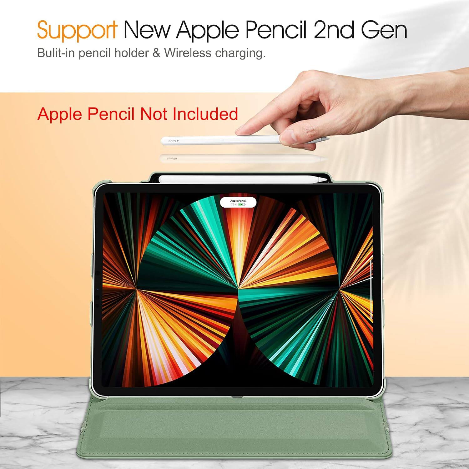 Support New Apple Pencil 2nd Gen  
Built-in pencil holder & Wireless charging.  
Apple Pencil Not Included