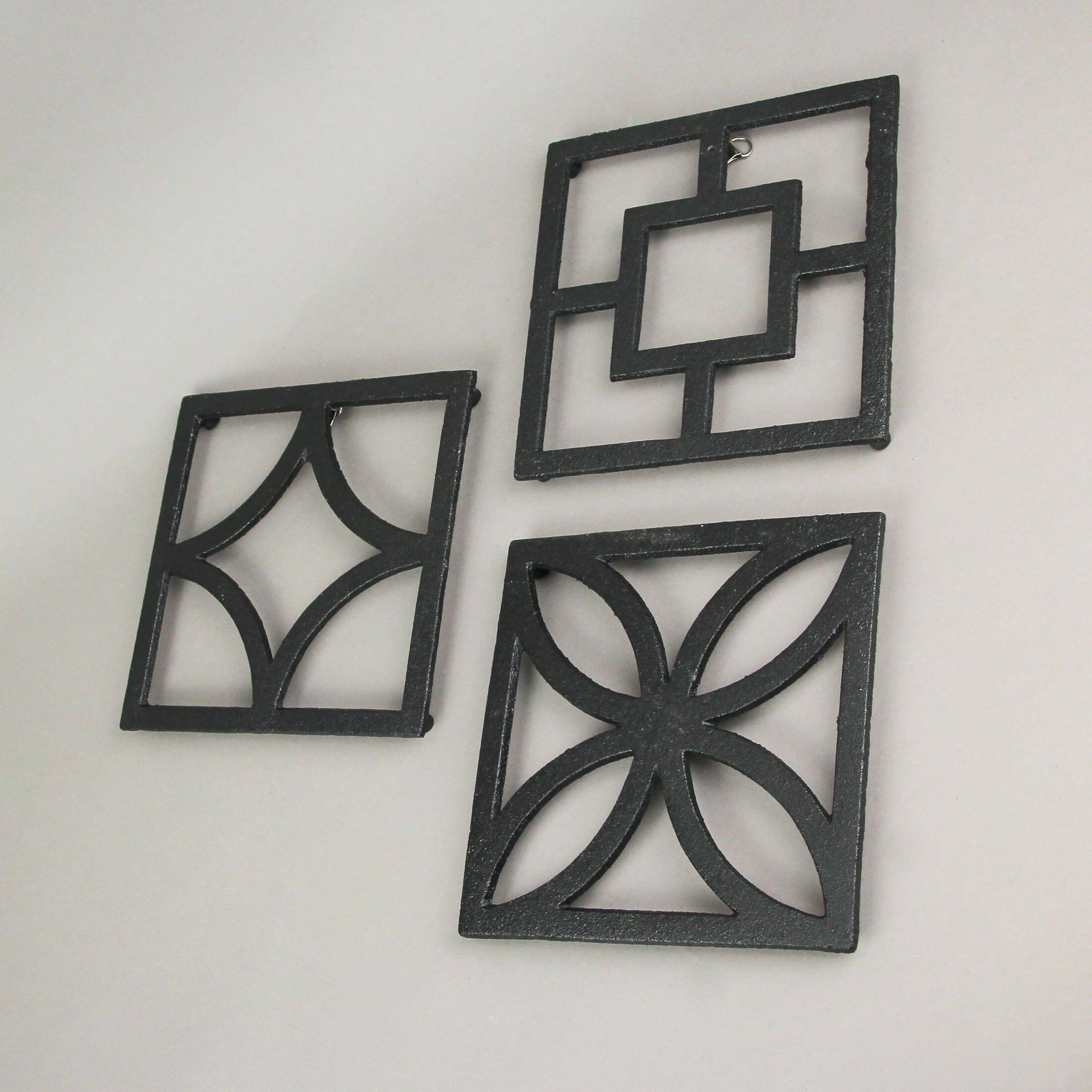Alt View 3. Zeckos - Set of 3 Cast Iron Breeze Block Trivets Kitchen Counter Home Decor Wall Art - Black.