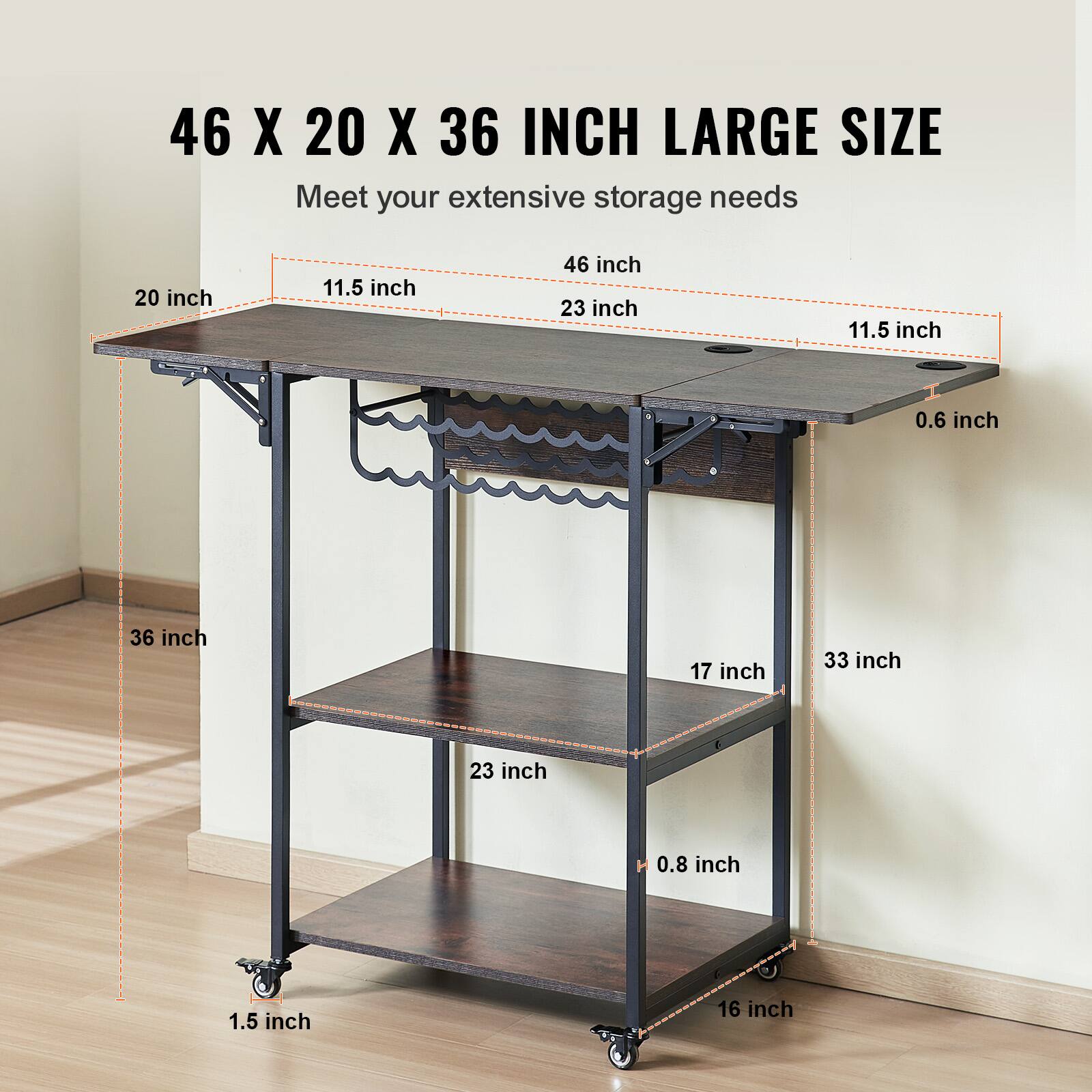 46 X 20 X 36 INCH LARGE SIZE  
Meet your extensive storage needs  

- 46 inch (top width)
- 20 inch (top depth)
- 11.5 inch (top front depth)
- 23 inch (top back depth)
- 0.6 inch (top thickness)
- 36 inch (overall height)
- 17 inch (middle shelf width)
- 33 inch (middle shelf depth)
- 23 inch (middle shelf front depth)
- 0.8 inch (middle shelf thickness)
- 16 inch (bottom shelf depth)
- 1.5 inch (overall height from floor to bottom shelf)