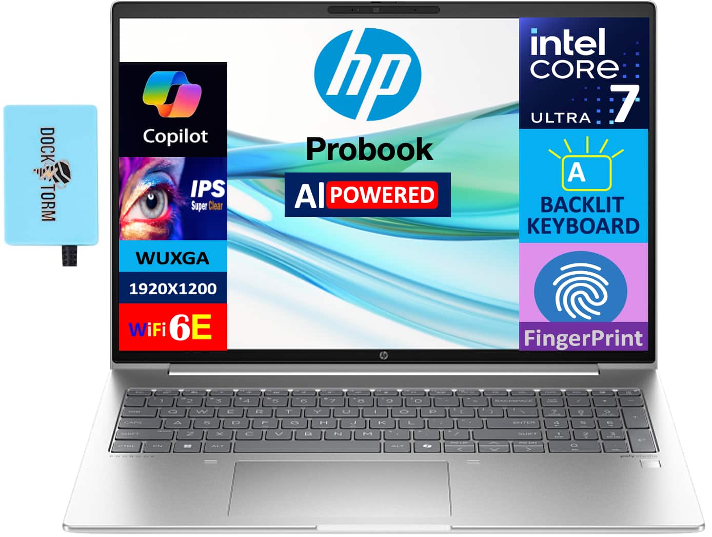HP - Probook 460 Laptop 16.0 WUXGA (Intel Ultra 7 155U, 64GB DDR5, 2TB PCIe SSD, Win 11 Pro) w/USB Hub - Pike Silver