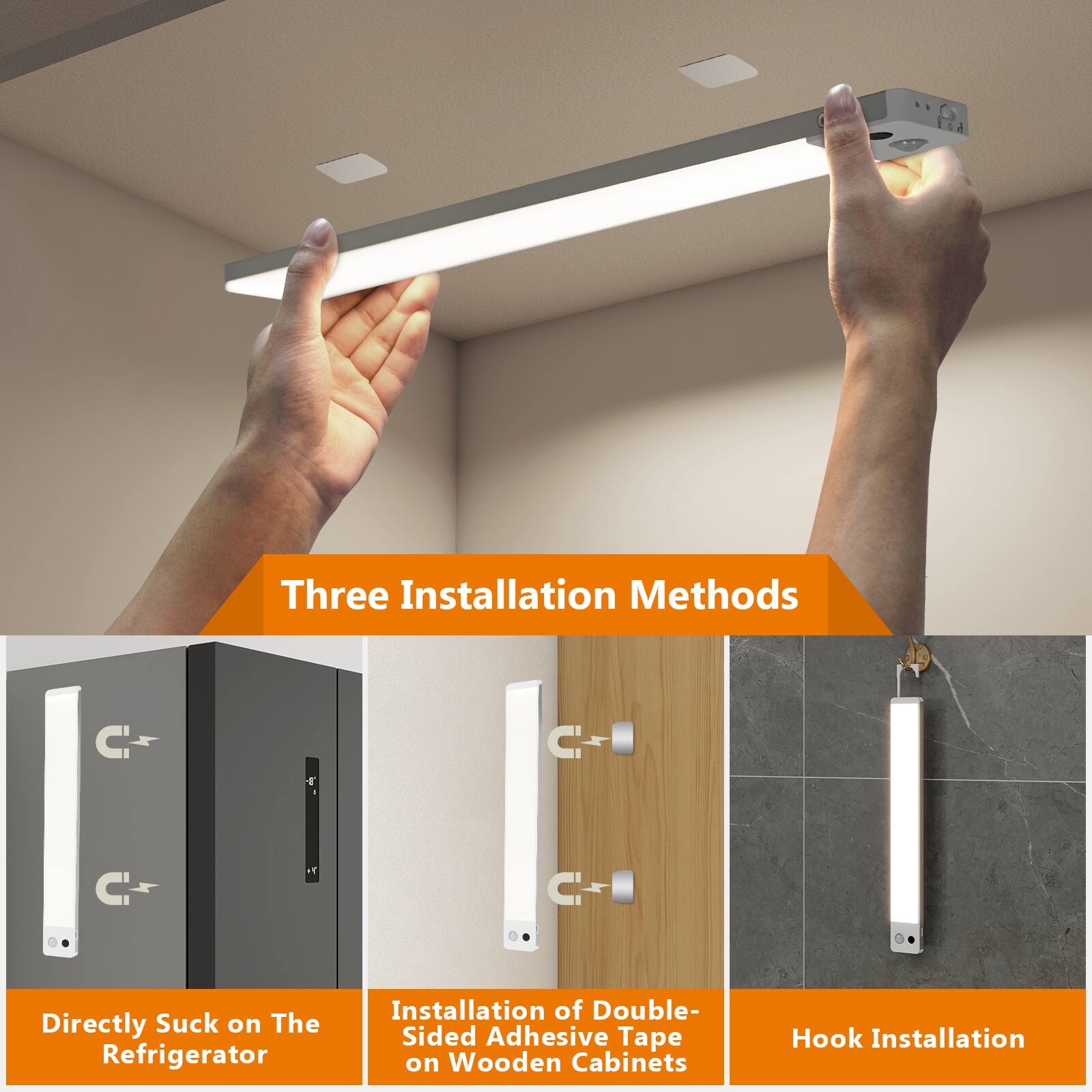Three Installation Methods

- Directly Suck on The Refrigerator
- Installation of Double-Sided Adhesive Tape on Wooden Cabinets
- Hook Installation