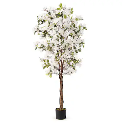 Front. Gymax - Gymax 6 FT Artificial Bougainvillea Tree w/910 Flowers 105 Leaves Real Wood Trunk - White.