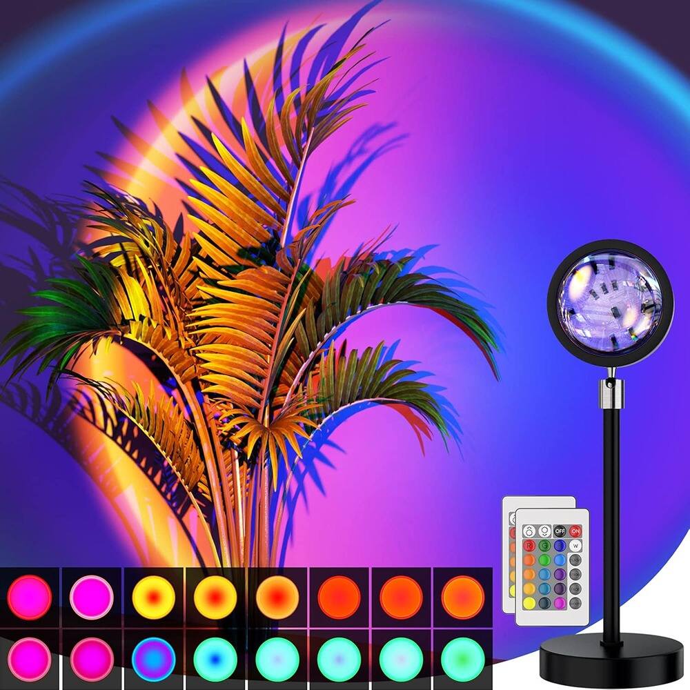 Front. PARKER SLATER - Sunset Lamp Projection LED Light, Multicolor Rainbow Night Light with Remote, 360° Rotation, 4 Modes for Home Decor - RGB.
