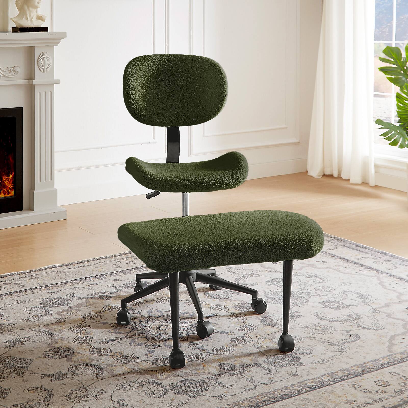 Front. Pinmoco - Fabric Ergonomic Office Chair with Back Support and Wheels Cross-Legged ADHD Adjustable Office Chair - Teddy Green.