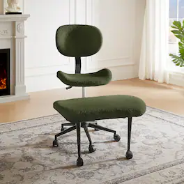 Pinmoco - Fabric Ergonomic Office Chair with Back Support and Wheels Cross-Legged ADHD Adjustable Office Chair - Teddy Green