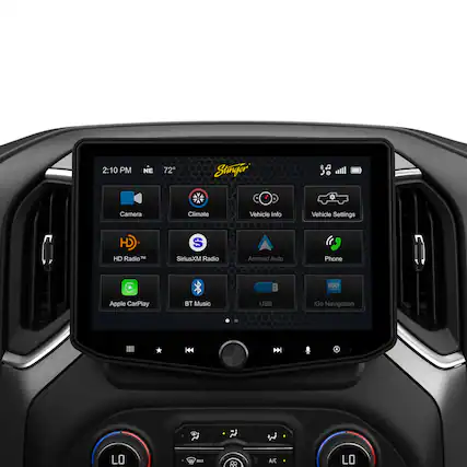 2:10 PM NE 72° Stinger
Camera
Climate
Vehicle Info
Vehicle Settings
HD Radio™
SiriusXM Radio
Android Auto
Phone
Apple CarPlay
BT Music
USB
iGo Navigation
A/C LO
