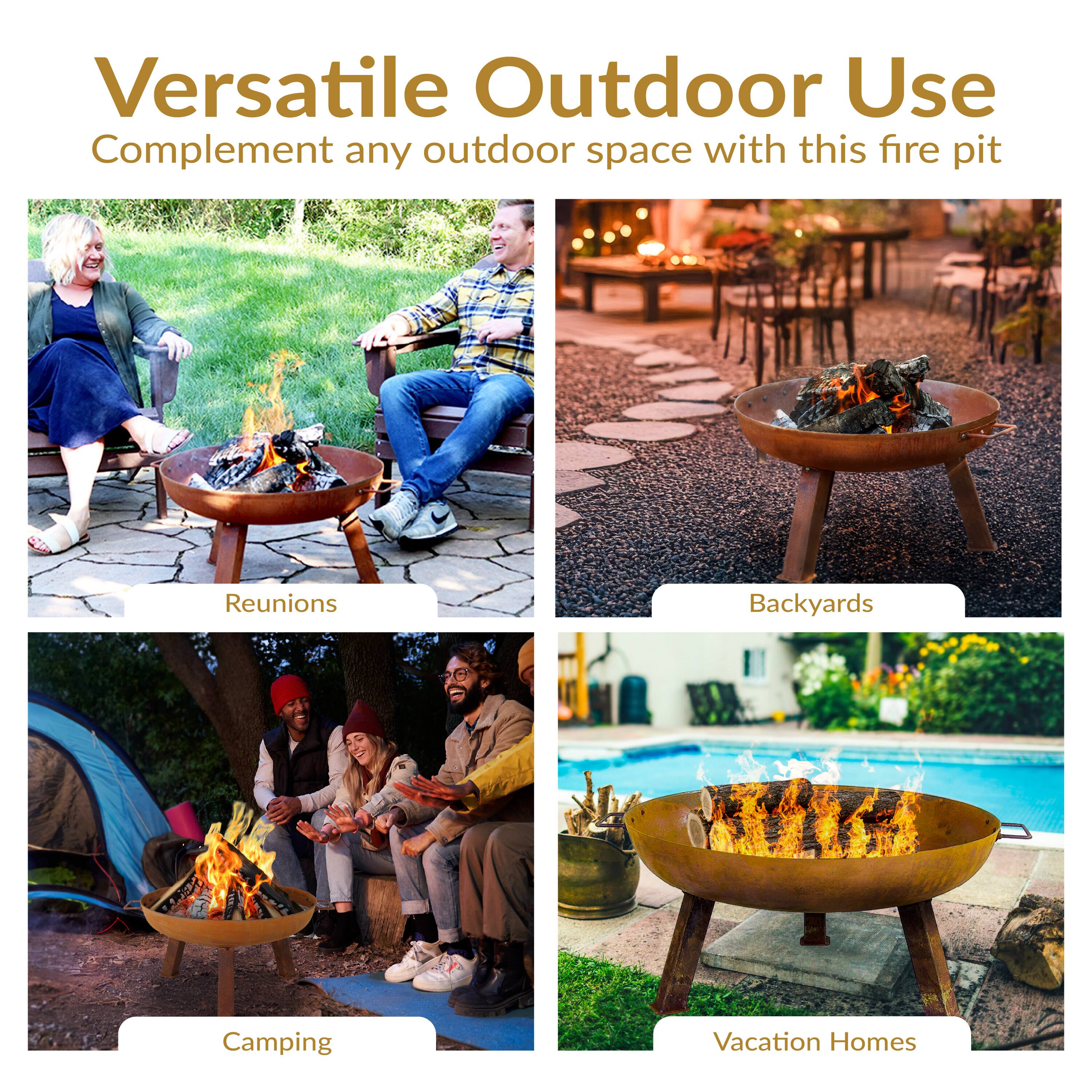 Versatile Outdoor Use  
Complement any outdoor space with this fire pit  

Reunions  
Backyards  
Camping  
Vacation Homes