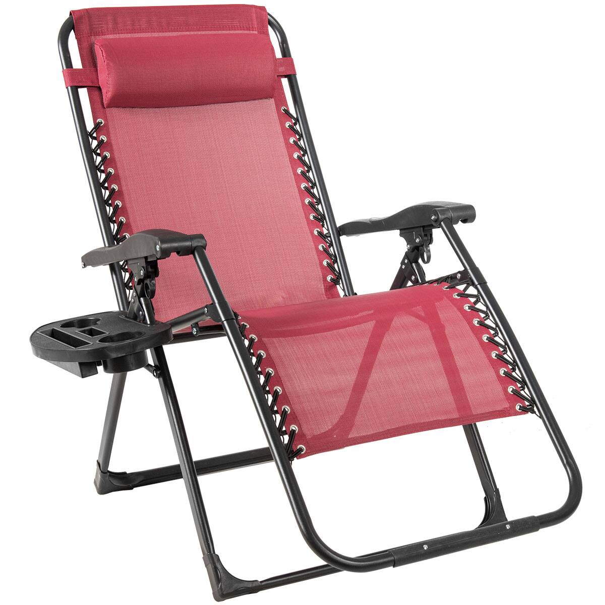 Costway - Zero Gravity Chair Oversize Lounge Chair Patio Heavy Duty Folding Recliner - Wine Red