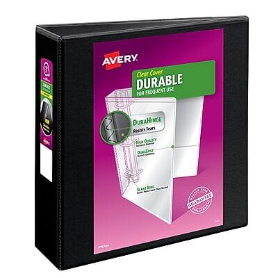 AVERY  
Clear Cover DURABLE  
FOR FREQUENT USE  

DURAHINGE  
Resists Tears  

100% GUARANTEE  

SLANT RING  
3-RING