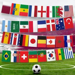 G128 - 2022 World Cup Bunting Banner 32 Flags 33 ft String 150D Polyester - clear vivid bright colors