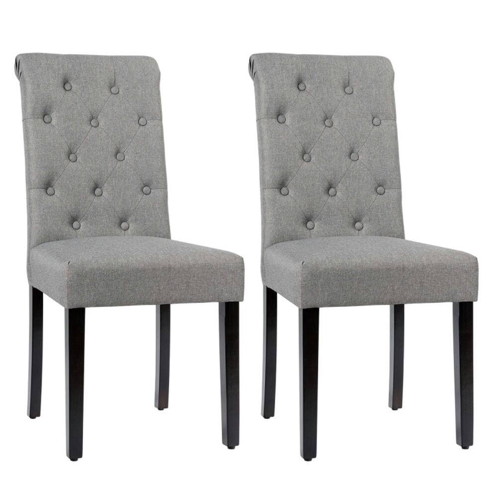 Back. Kadyn - Dining Chairs, Kitchen Chairs Trattoria Chairs,2 Pieces Tufted Dining Chair Set with Adjustable Anti-Slip Foot Pads-Gray - Gray.