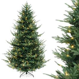 Costway - 8 FT Artificial Xmas Tree with 1480 PVC PE Branch Tips 450 Warm White LED Lights - Green