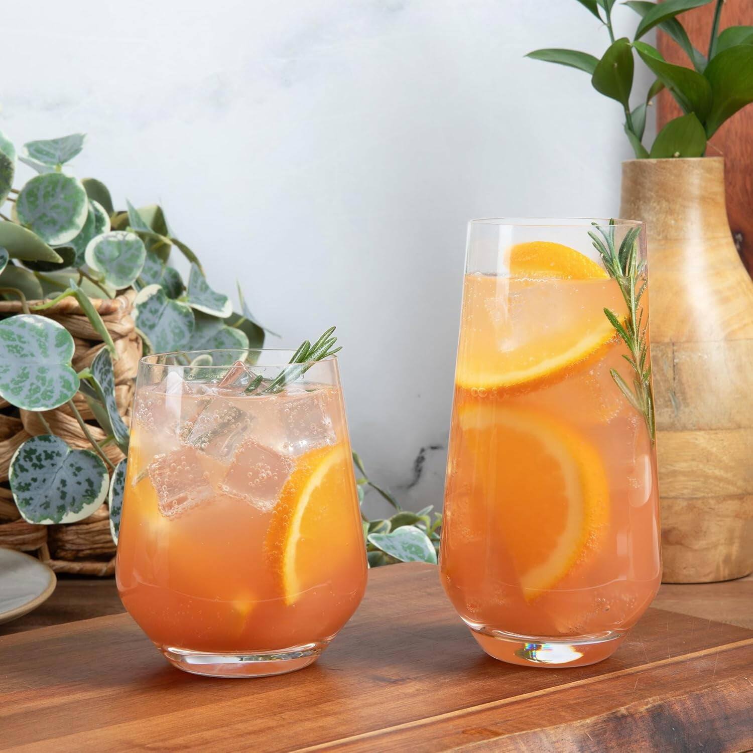 Back. Larder & Vine - Set of 4 Short 13.5 oz Classic Drinking Glasses, Handmade in Poland from Lead-Free Crystal - Clear.