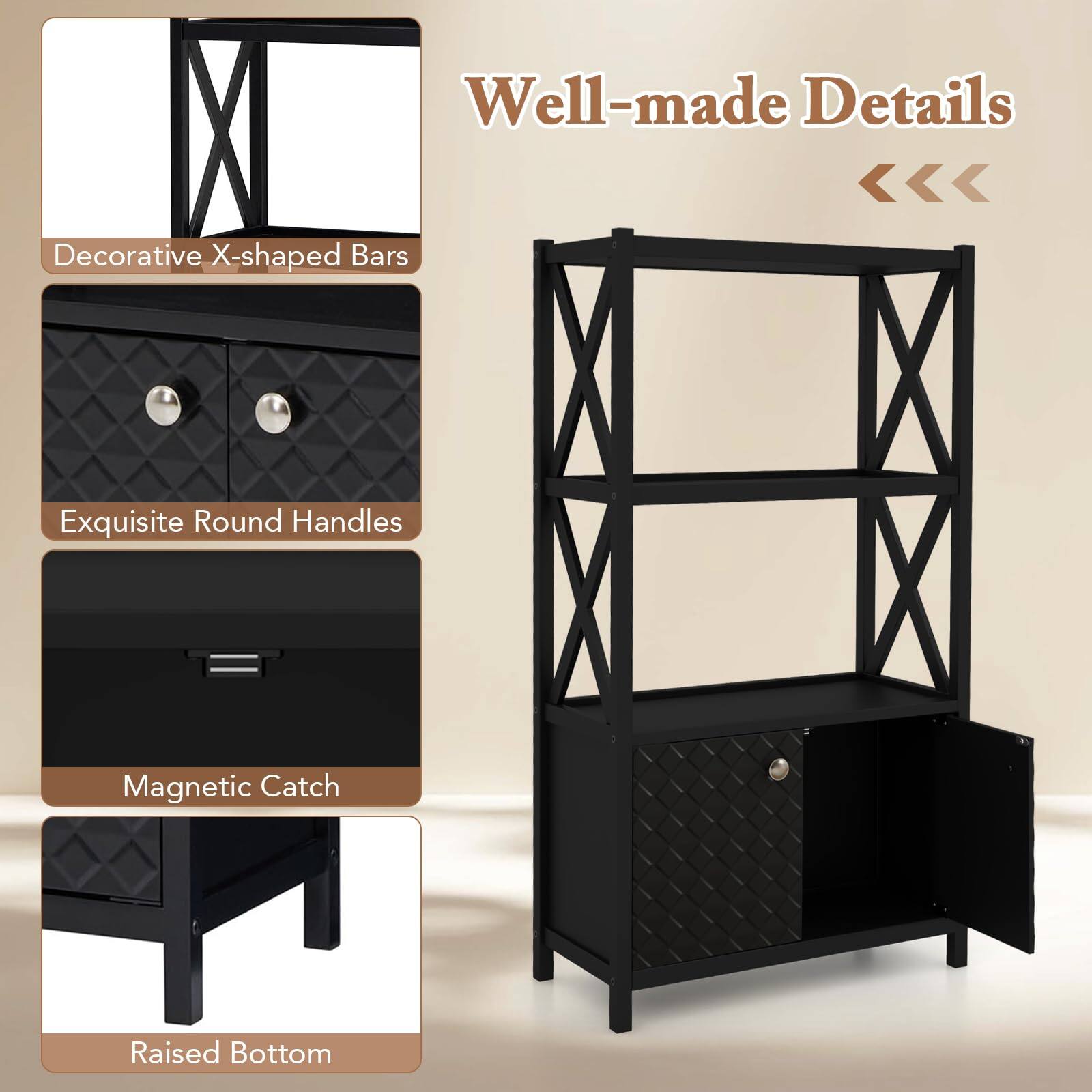 Well-made Details

Decorative X-shaped Bars
Exquisite Round Handles
Magnetic Catch
Raised Bottom